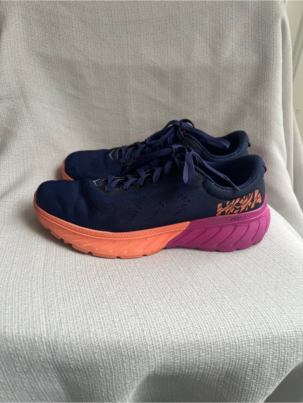 Hoka Women's Navy with Coral and Pink Athletic Running Shoe - Picture 5 of 16